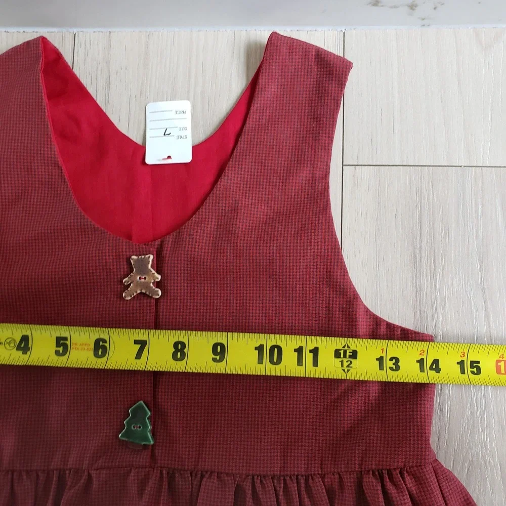 Vintage Holiday Dress Girls 7 Red Christmas Teddy Bear Festive Jumper